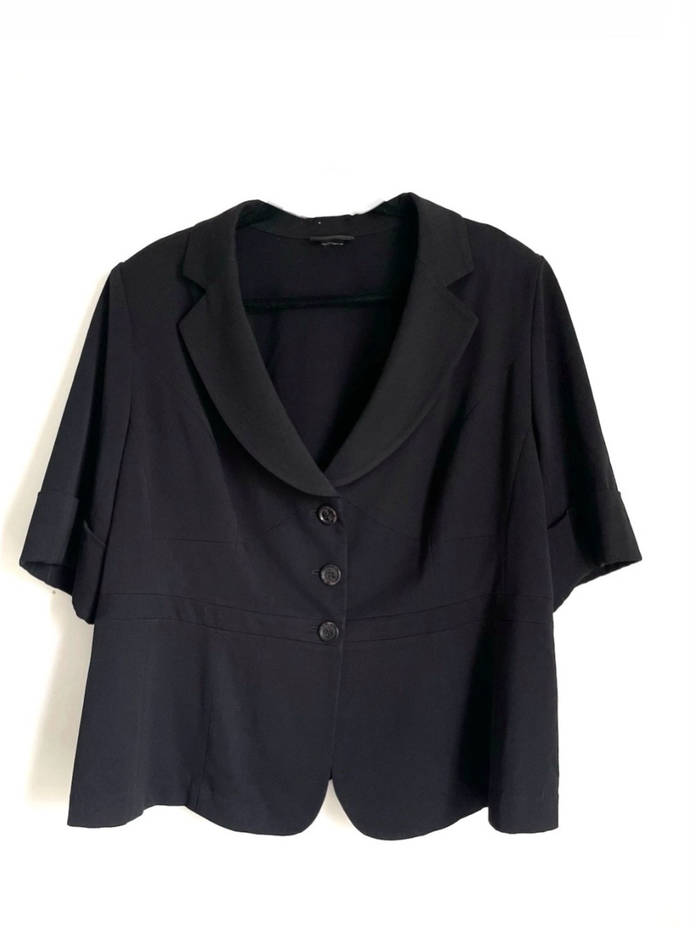 Lane Bryant Black Short Sleeve Suit Jacket Blazer P2P 24” Waist 22” Career